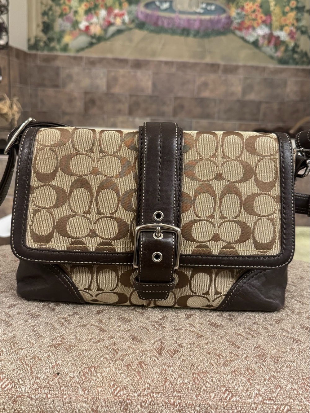 Coach Brown & Tan Signature Canvas Shoulder Bag - Picture 2 of 8